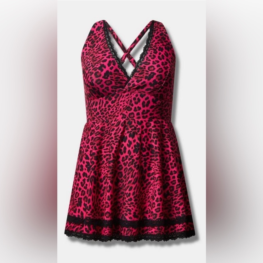 New! Torrid sz 3 Cheetah Leopard Lace Trimmed Bathing Suit Swim Dress 3X‎